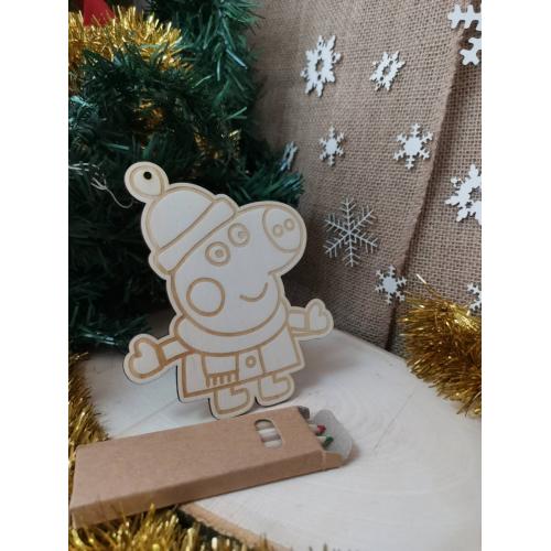Коледна Фигурка за оцветяване Джордож /Играчка за елха + подарък цветни моливи