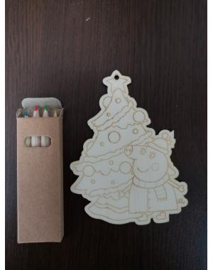 Коледна Фигурка за оцветяване Мама Праси  /Играчка за елха + подарък цветни моливи