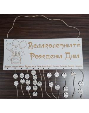 Табела/Календар за рождени дни 